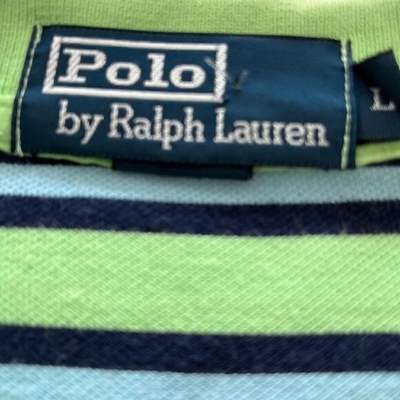 Polo Ralph Lauren Lime with Double Blue Stripes  Polo Shirt made in 🇺🇸 USA - Picture 6 of 10